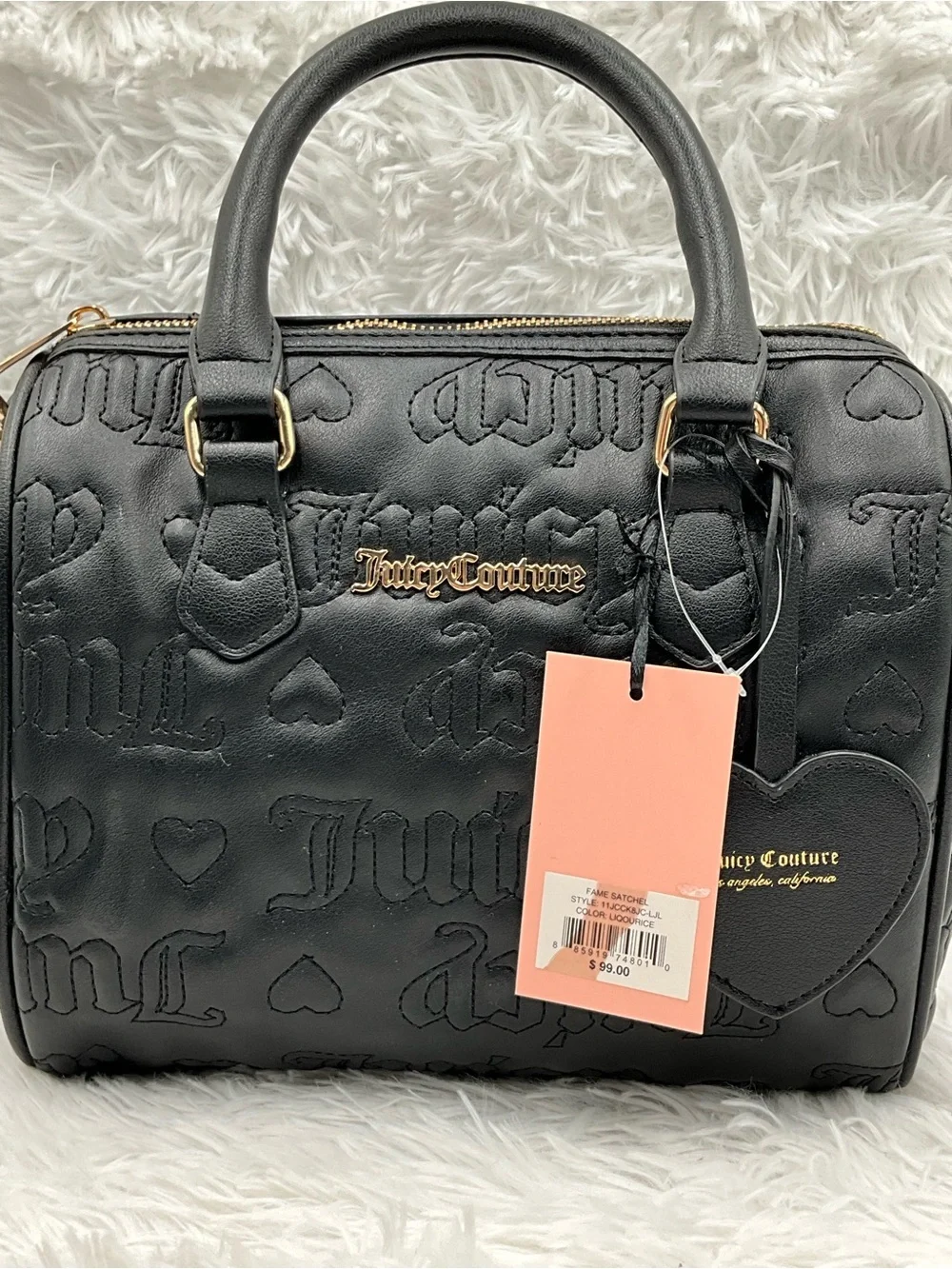 Juicy Couture Fame Satchel Black Embossed Matching Wallet & Cardholder NWT
